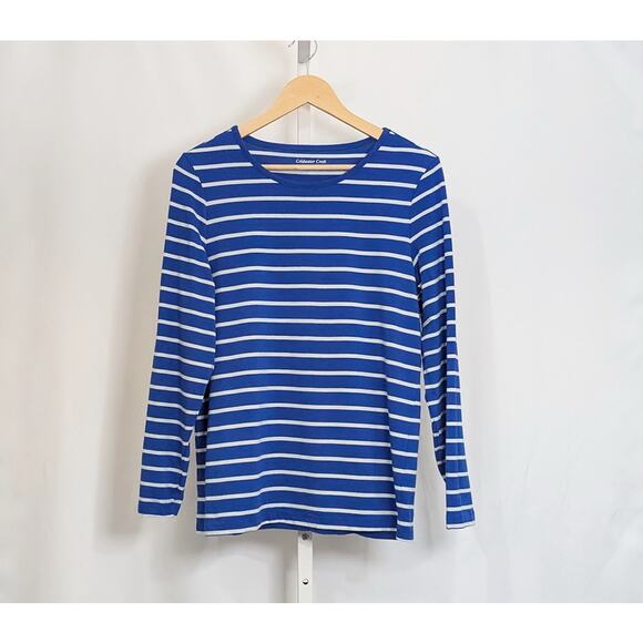 Coldwater Creek Top Blue White Stripe Long Sleeve Misses Size M - Picture 1 of 6